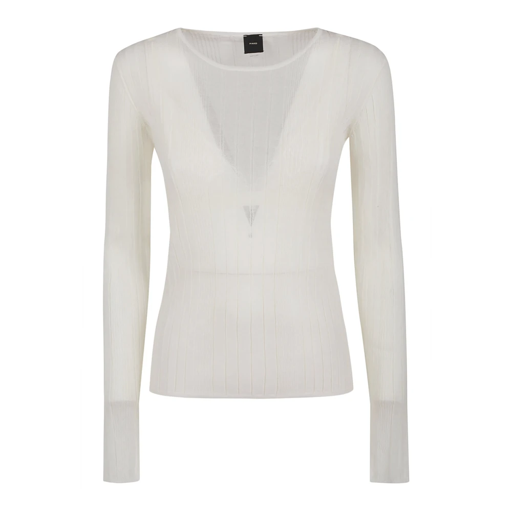 Pinko Witte Geribbelde Trui met Ronde Hals White Dames