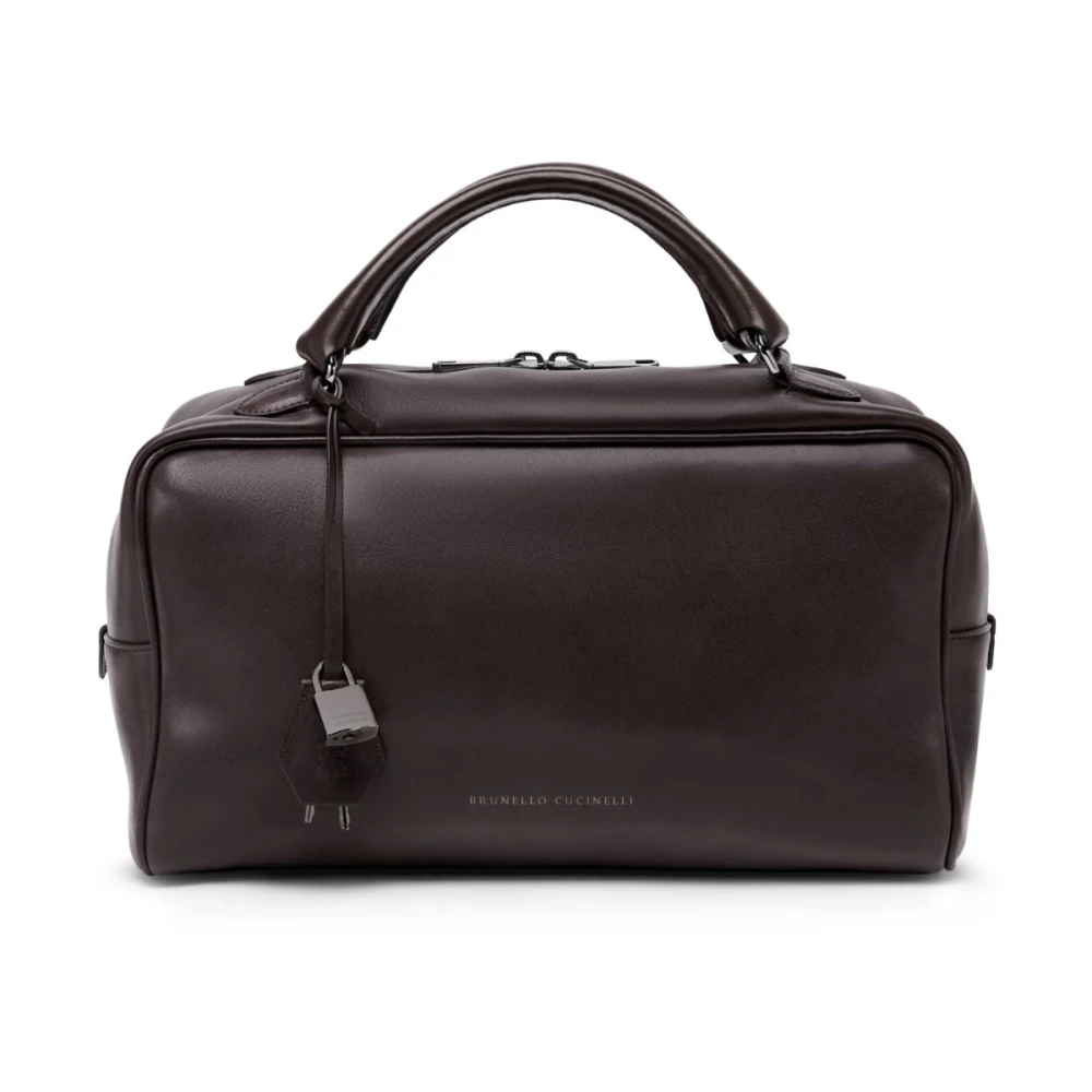 BRUNELLO CUCINELLI Koffiebruine Leren Handtas met Hangslot Brown Dames