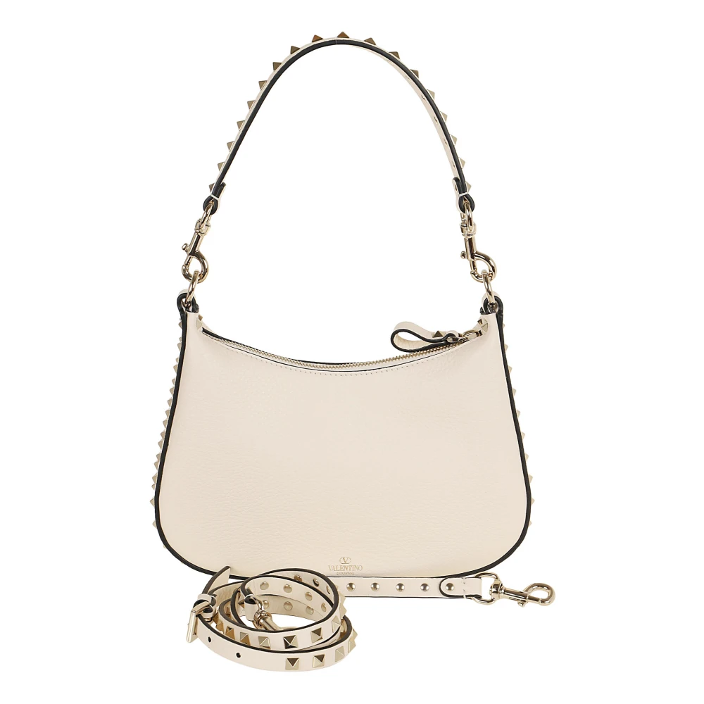 Valentino Garavani Goudkleurige Rockstud Kleine Hobo Tas Beige Dames