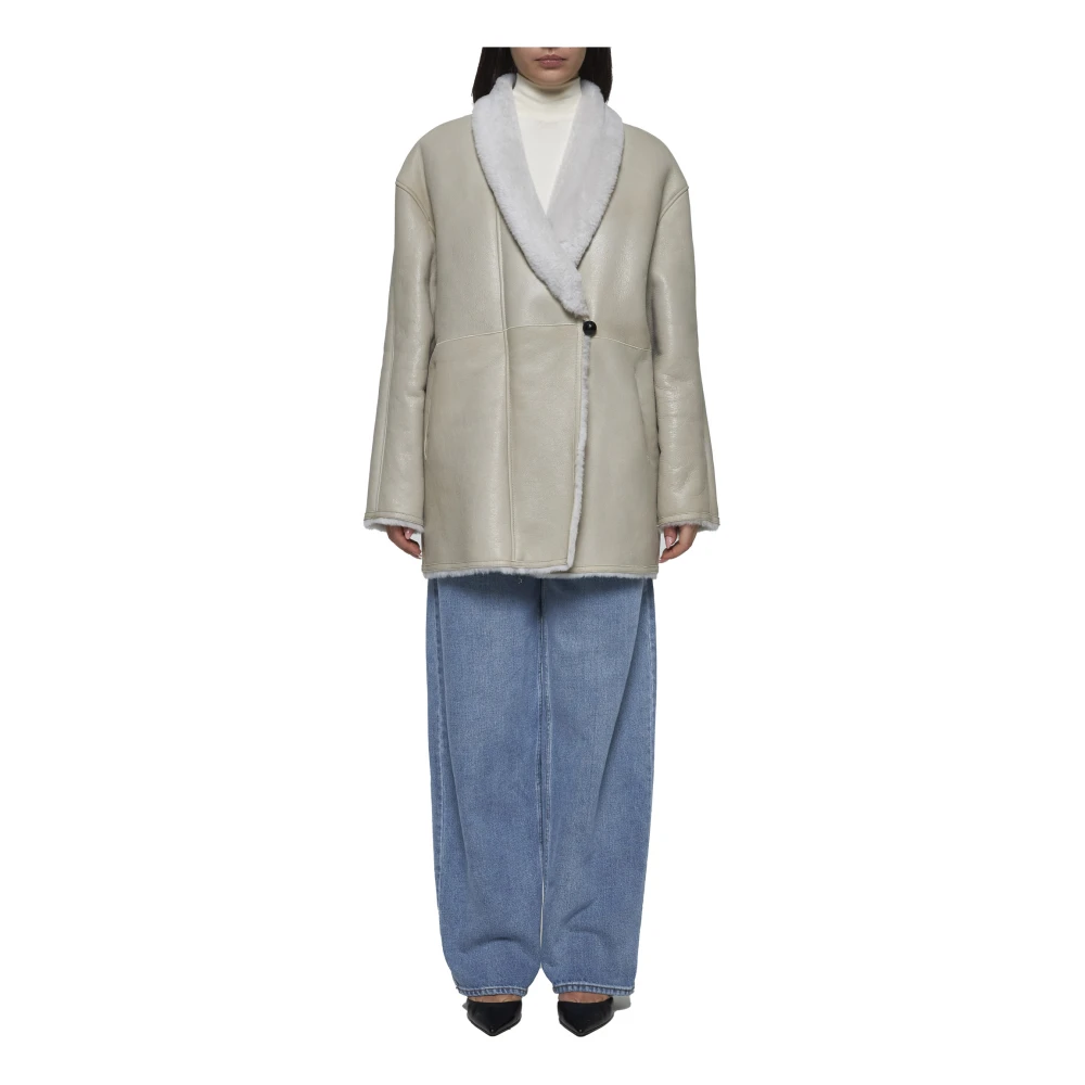 Isabel marant Omkeerbare Shearling Jas met Shawl Revers White Dames