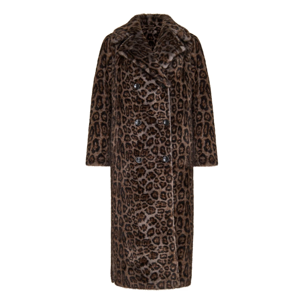 Cesare Gaspari Omkeerbare Faux Animal Print Shearling Lange Jas Black Dames