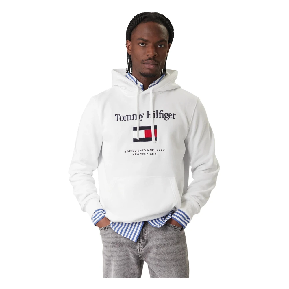 Tommy Hilfiger White Logo Embroidery Fleece Hoody - Male - Hoodies - M - Sweatshirts & Hoodies