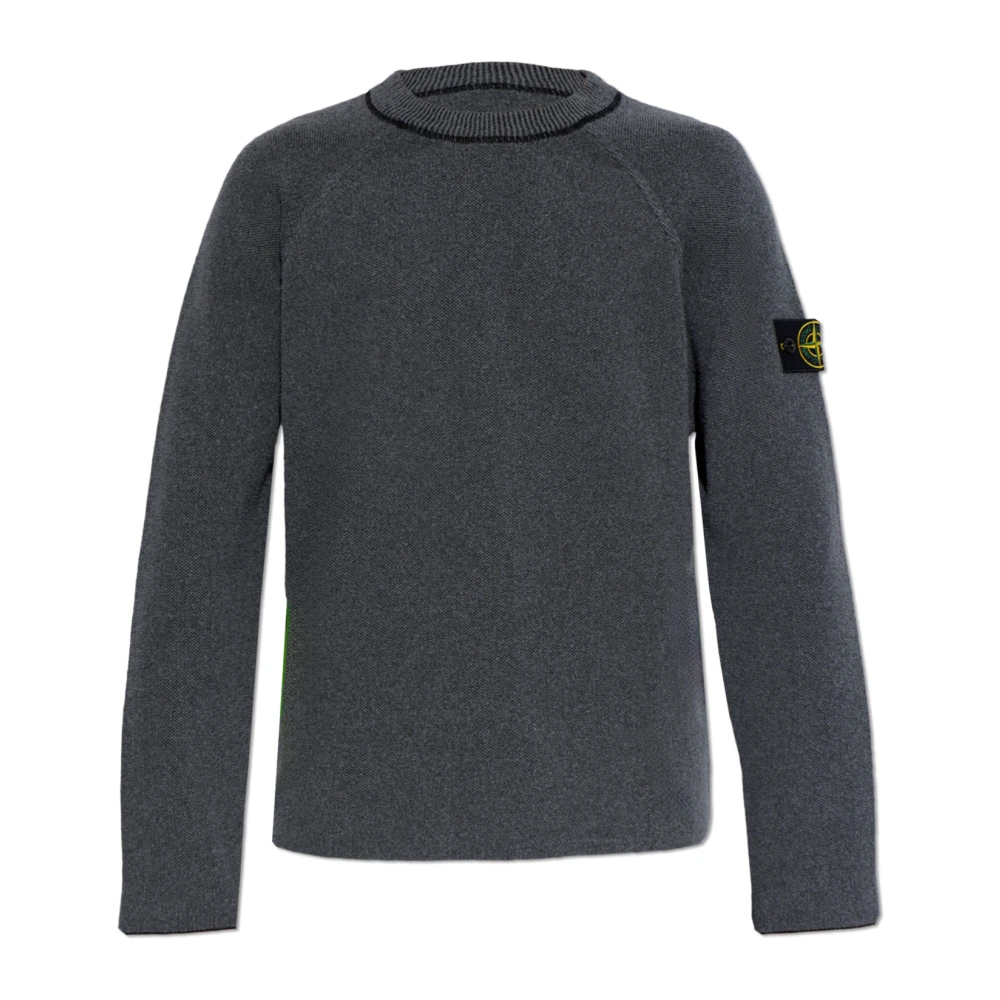 Stone Island Gray Logo Patch Jumper - Male - Round-Neck Knitwear - M - Knitwear