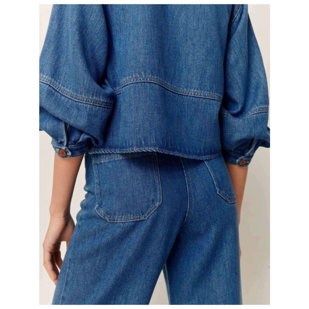 Sessun Korte Lyocell Workwear Overhemdjurk Blue Dames