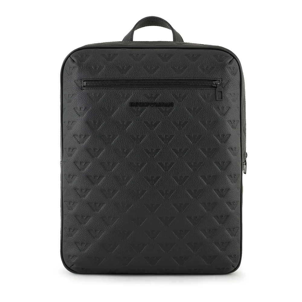 Emporio Armani Slimmad läder ryggsäck med laptopfack Black, Herr