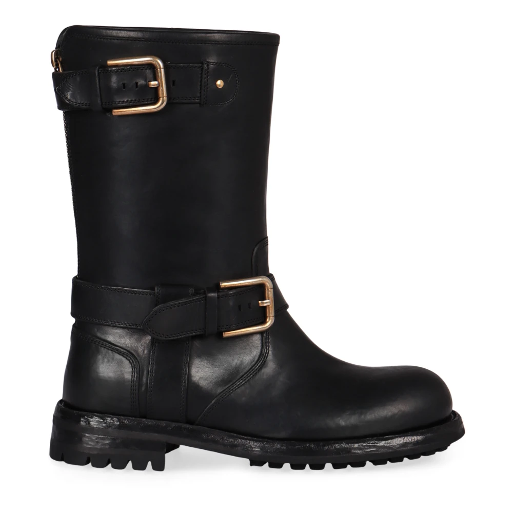 Dolce & Gabbana Women's Black High Boots, 5 Uk, Calfskin Biker Boots