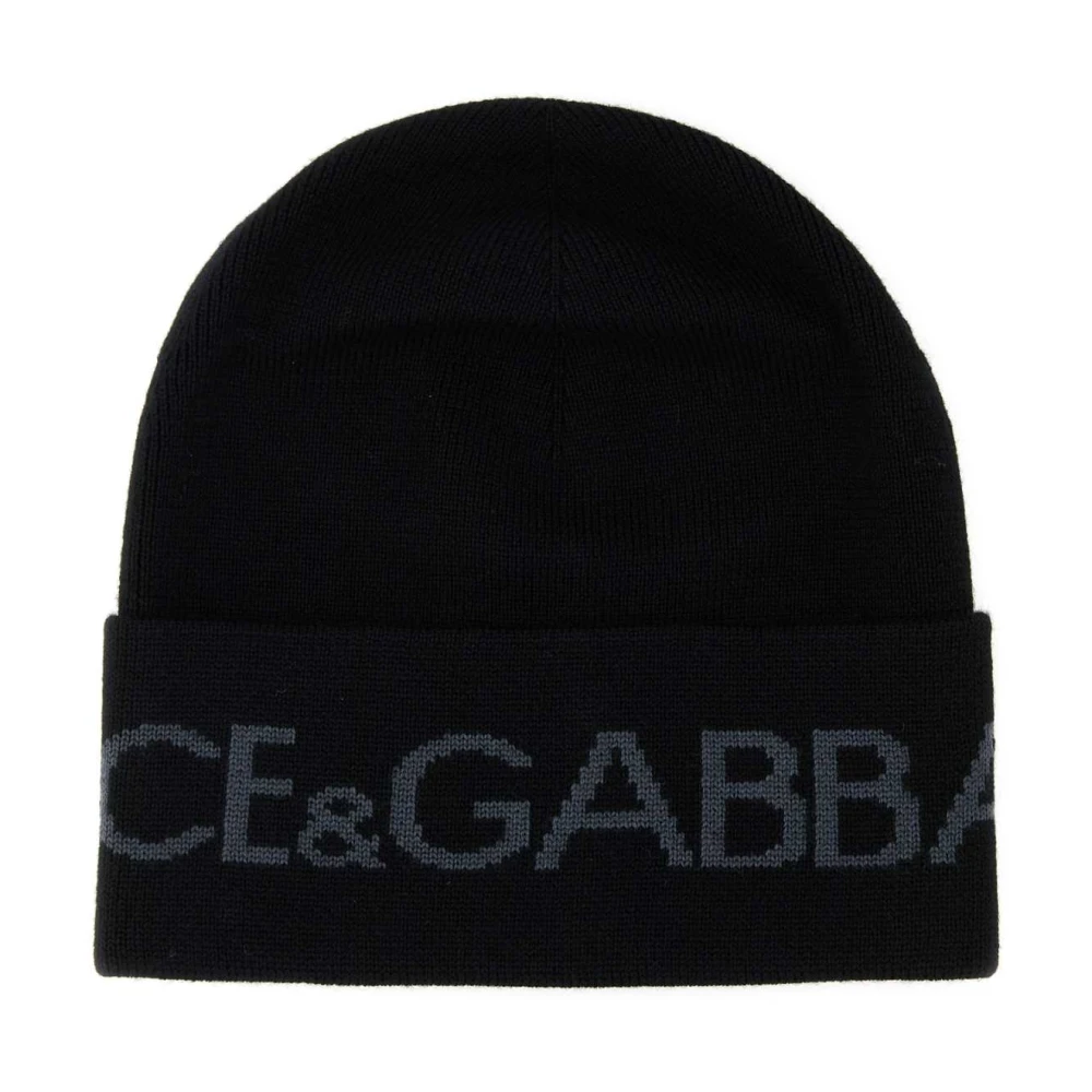 Dolce & Gabbana Zwarte wollen beanie muts Black Heren