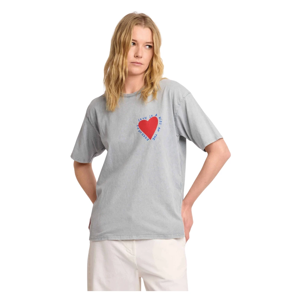 Kocca Gray T-Shirt With Heart Print - Female - T-Shirts - M - Tops