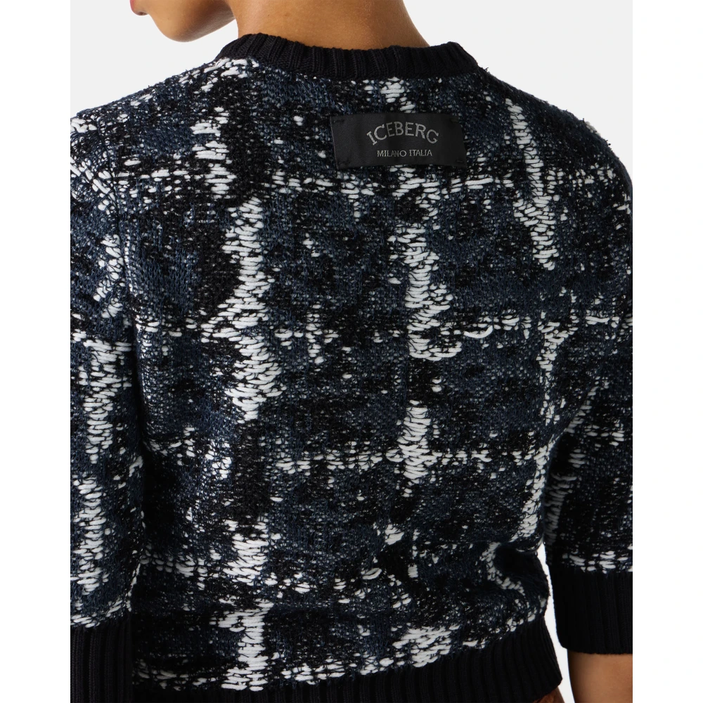 Iceberg Kleine multicolor ronde hals met halve mouwen in katoen en linnen mix met logo Black Dames