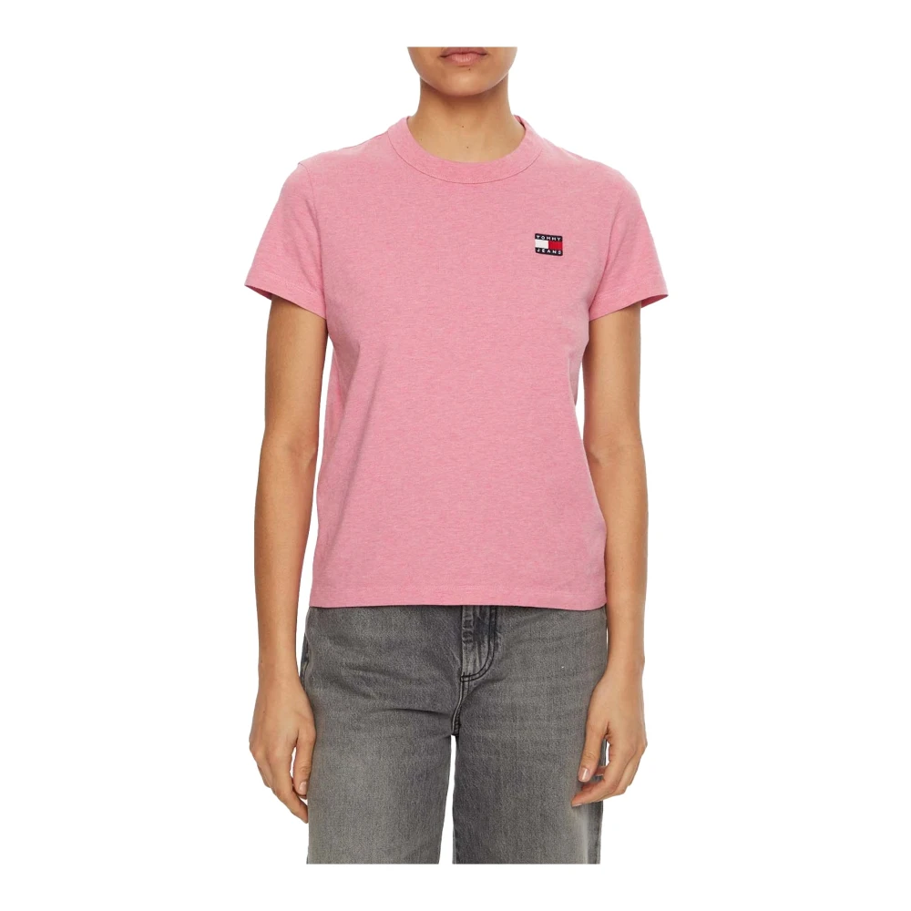 Tommy Jeans Roos Logo Katoenen T-shirt Pink Dames