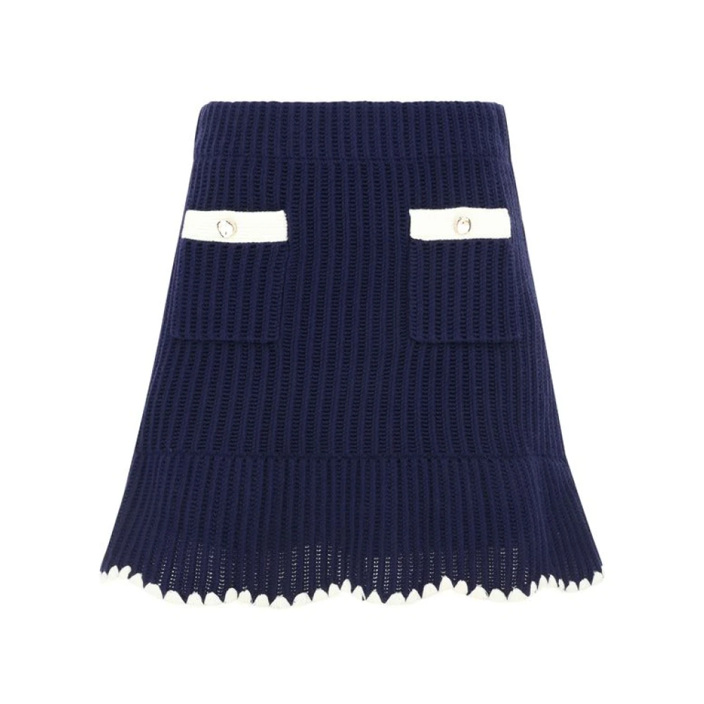Self Portrait Geribbelde Gebreide Minirok Navy Stijl Blue Dames