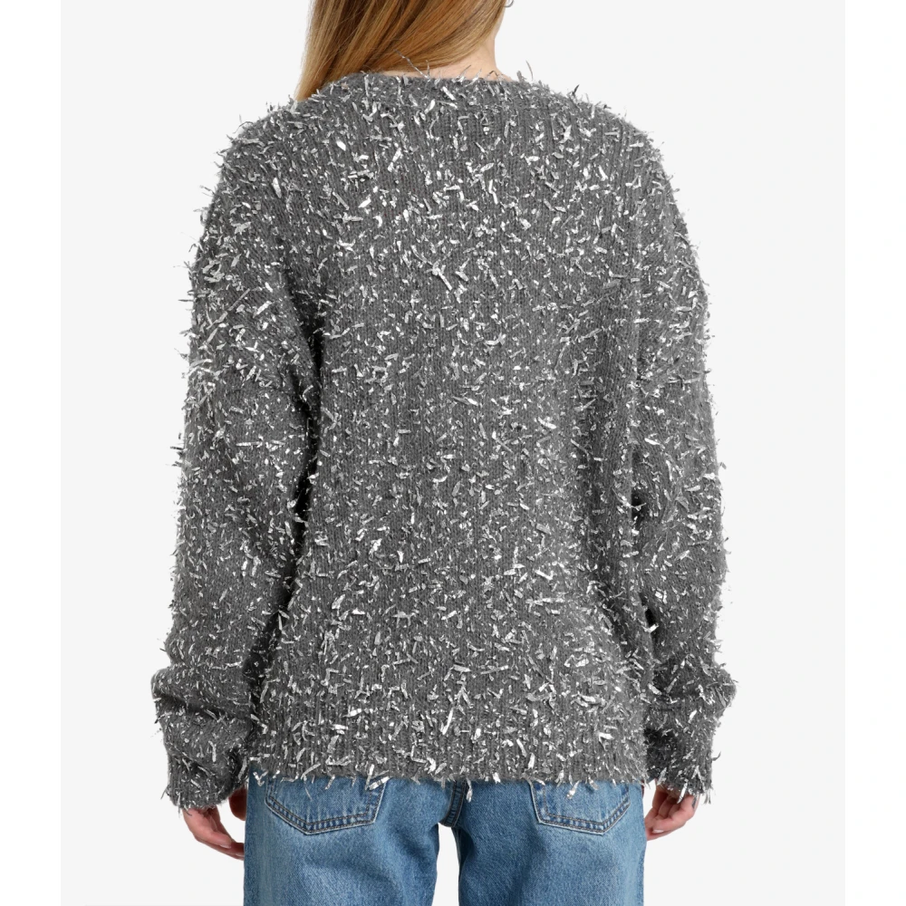 Msgm Grijze Wollen Trui met Raffeleffect Gray Dames