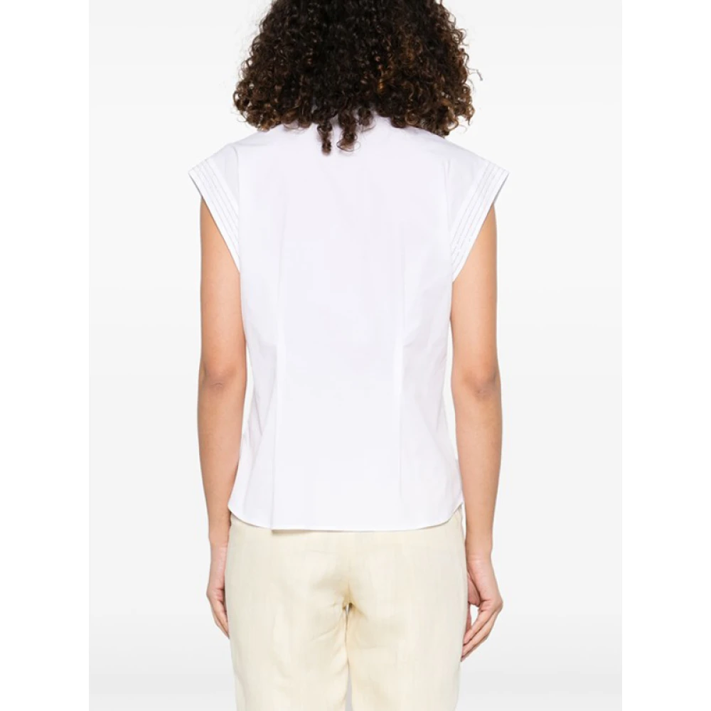PESERICO Witte Beaded-Trim Shirt met Knoopsluiting White Dames
