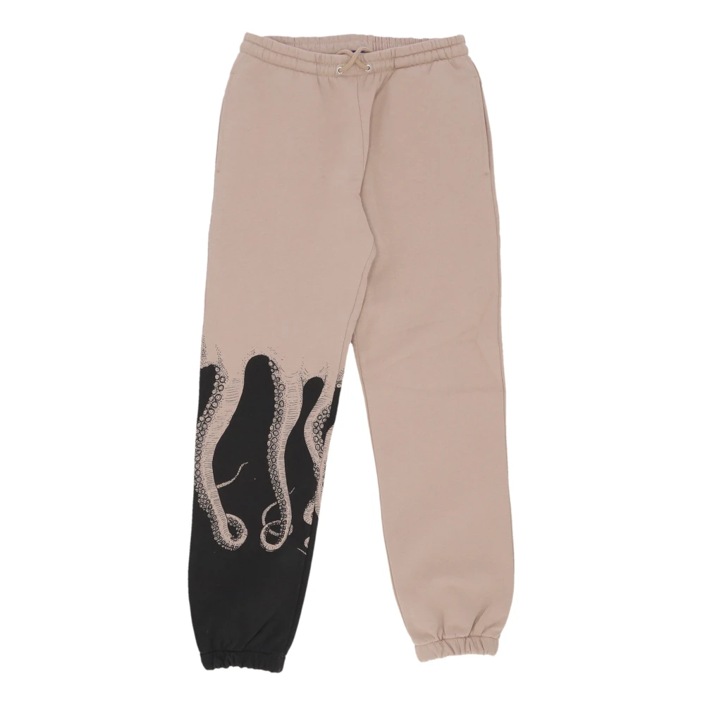 Octopus Men's Beige Sweatpants, L, Earth Joggers With Tentacles Print