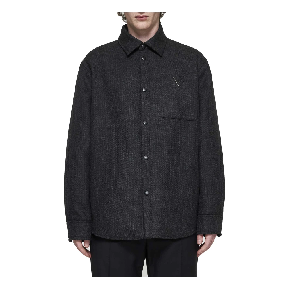 Valentino Houtskool Grijs Wol Overhemd Black Heren