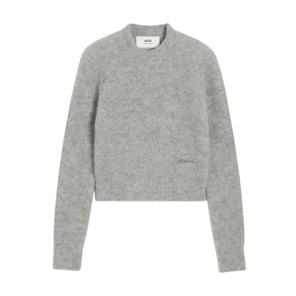 Ami Paris Men's Gray Round-Neck Knitwear, M, Round-Neck Knitwear