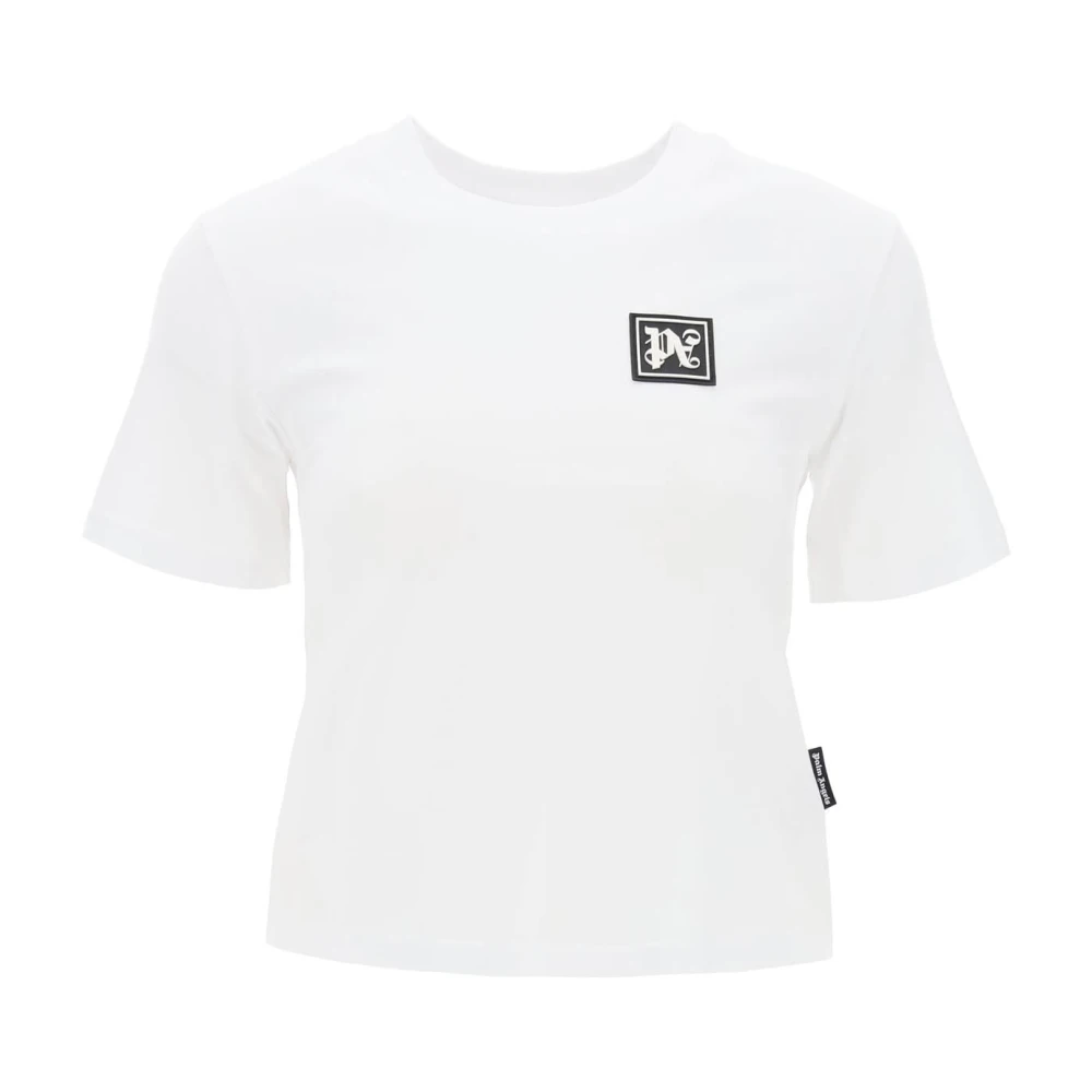 Palm Angels Damen White,Black Ski Club T-Shirt Mit Monogramm-Patch,Black White Ski Club Tee