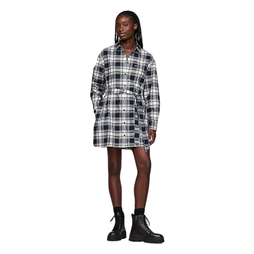 Tommy Hilfiger Grijze geruite overhemdjurk Gray Dames