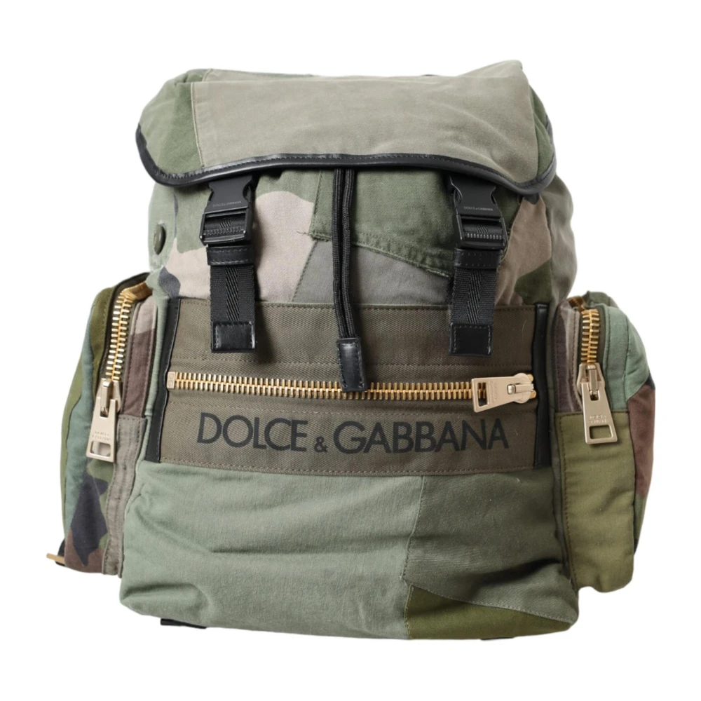 Dolce & Gabbana Militair Groene Patchwork Rugzak met Leren Details Green Heren