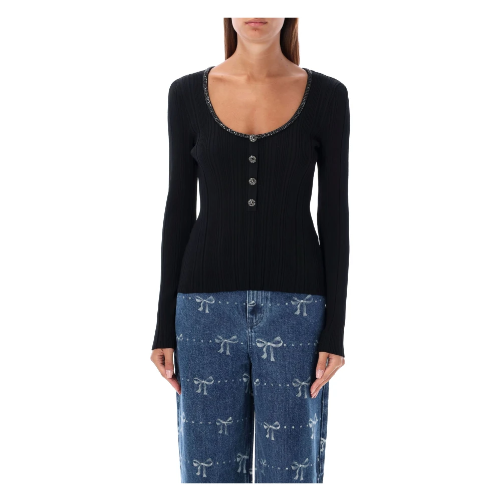 Self Portrait Versierde Gebreide Top Zwart Aw24 Black Dames