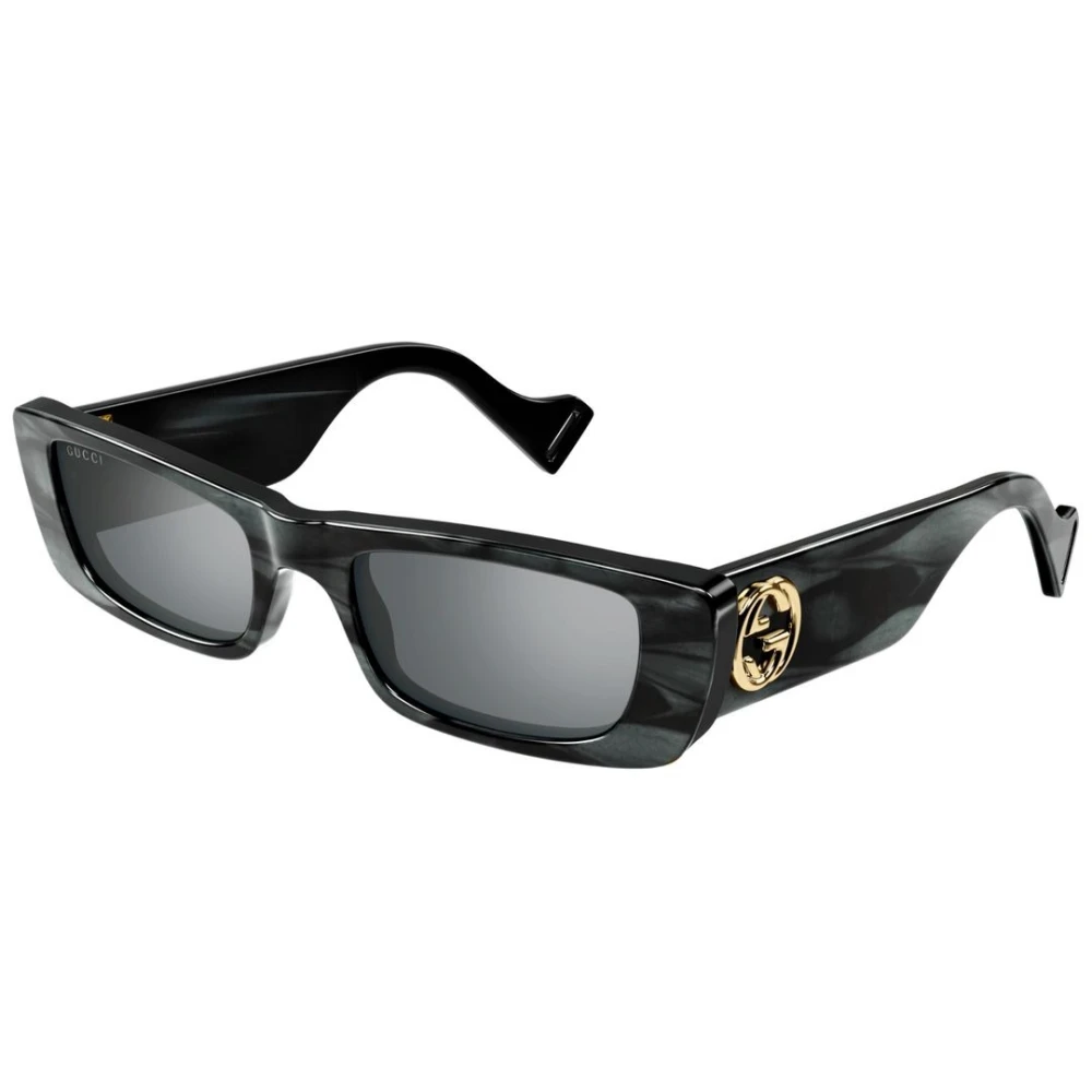 Gucci Smala rektangulära solglasögon med värdefullt pärlemorfinish Black, Unisex