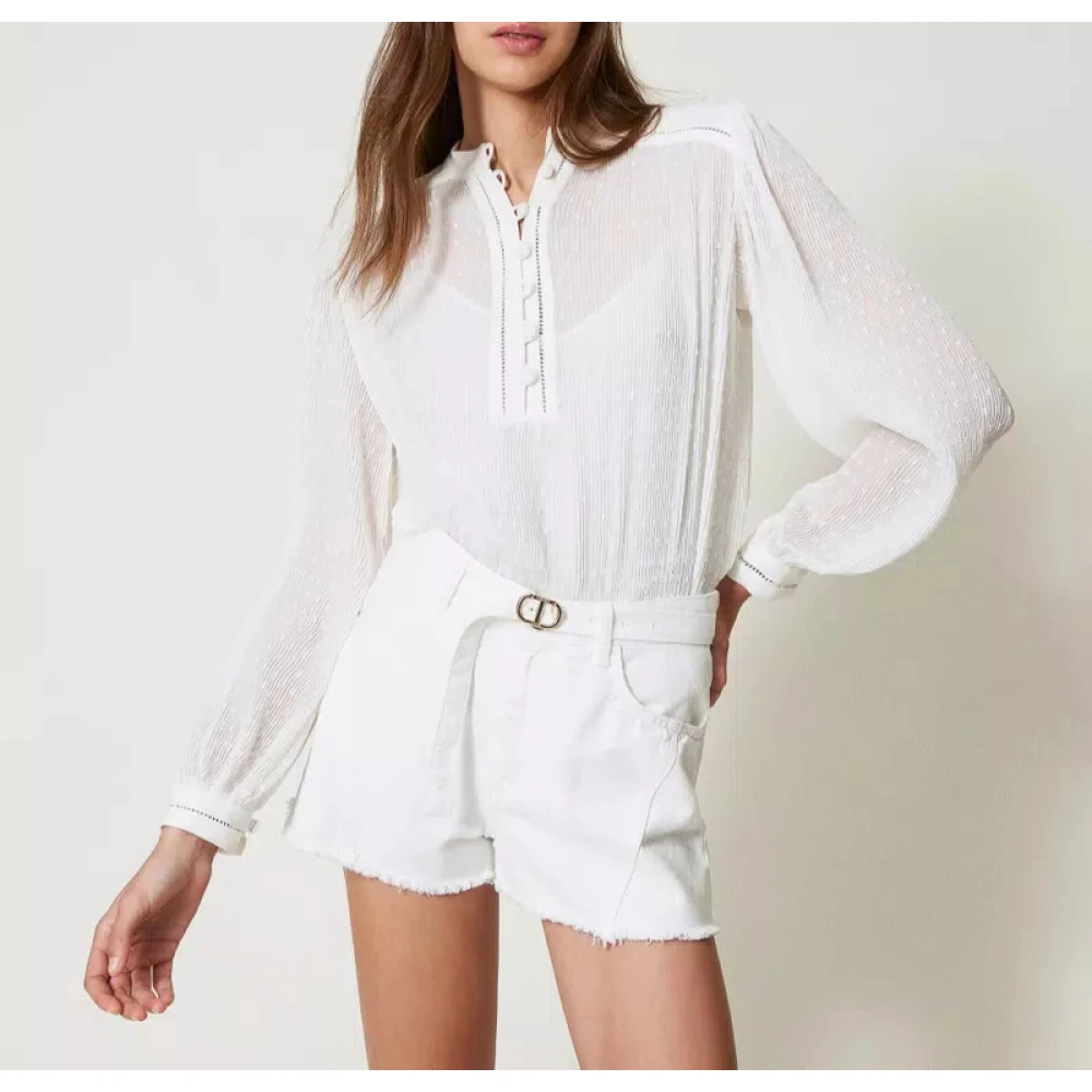 Twinset Georgette Plisse Blouse met Borduurwerk White Dames