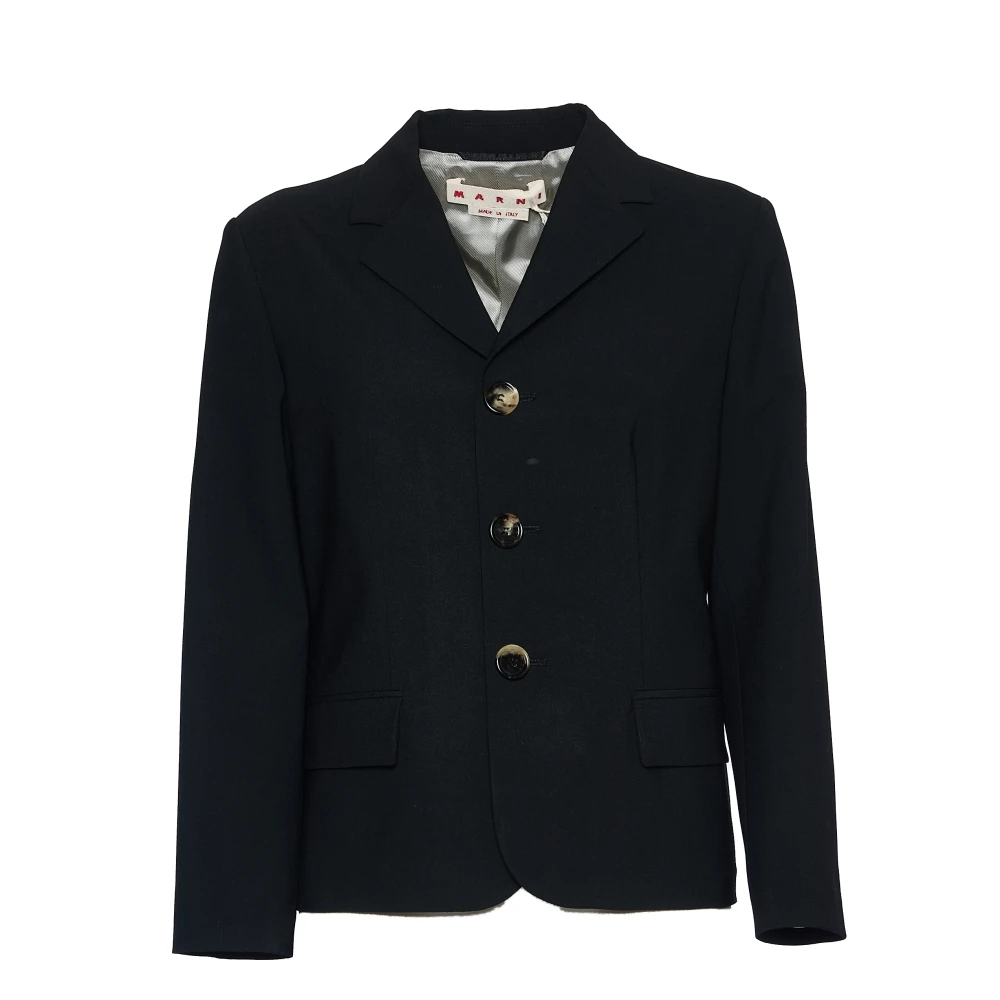 Marni Zwarte Wollen Blazer Jas Black Dames