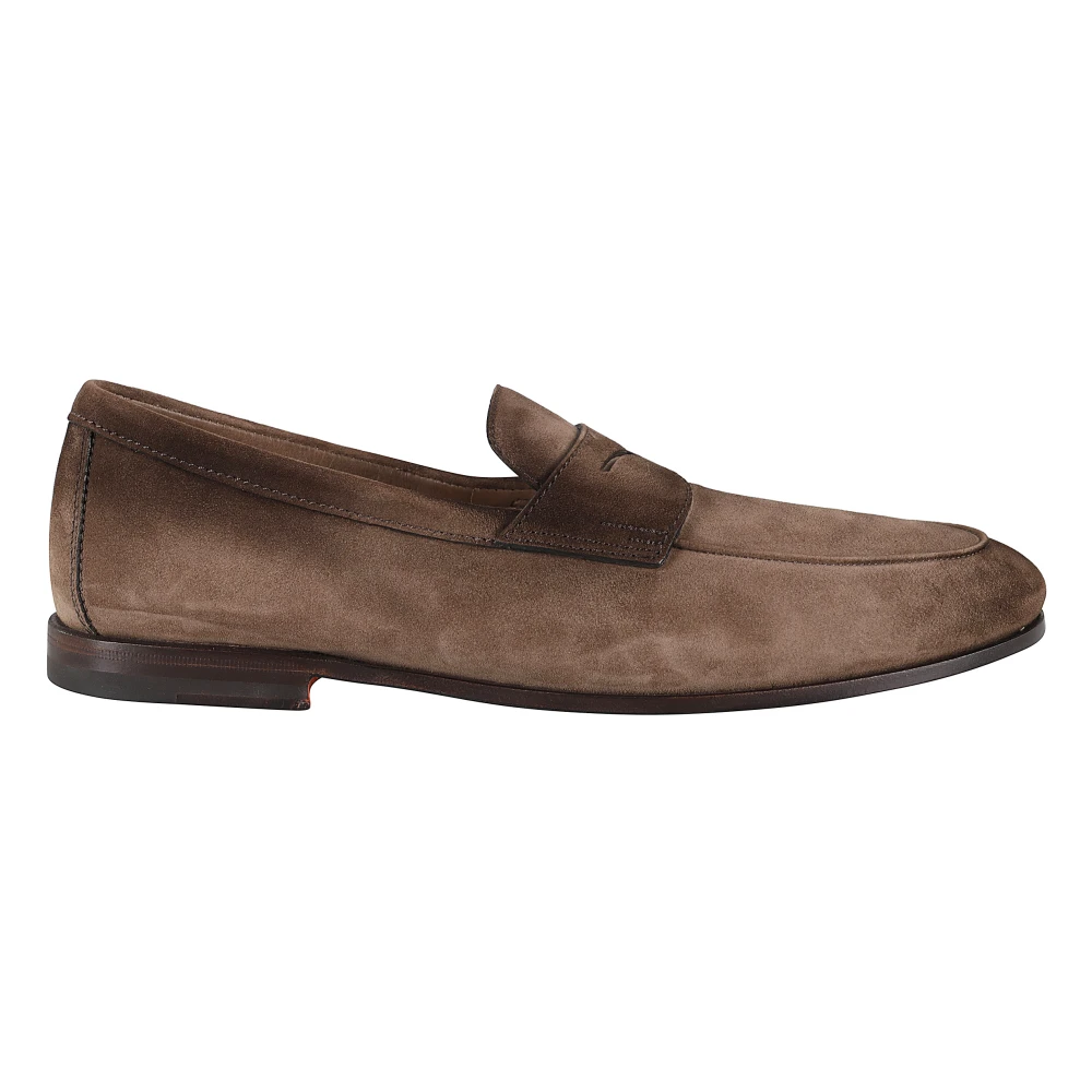 Santoni Men's Brown Loafers, 10 Uk, Suede Moccasin Shoe