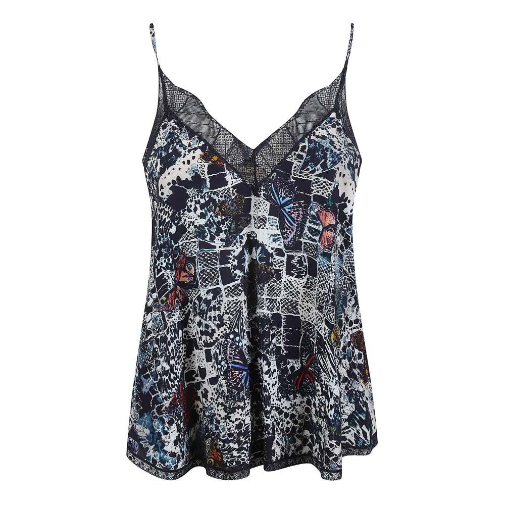 Zadig & Voltaire Zachte vlinders Crepe Top Kantafwerking Blue Dames