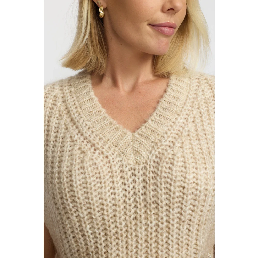 2-Biz V-hals gebreide trui Beige Dames