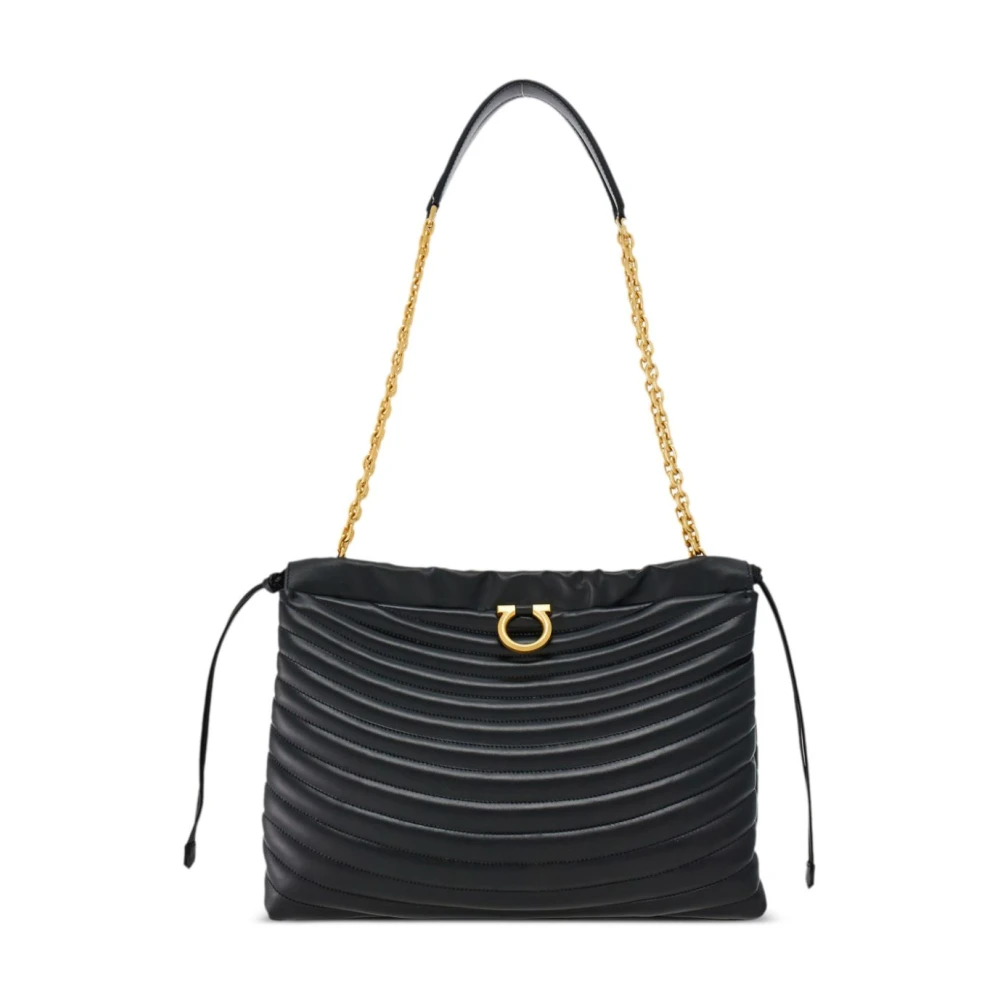 Salvatore Ferragamo Gewatteerde Zwarte Leren Schoudertas Black Dames