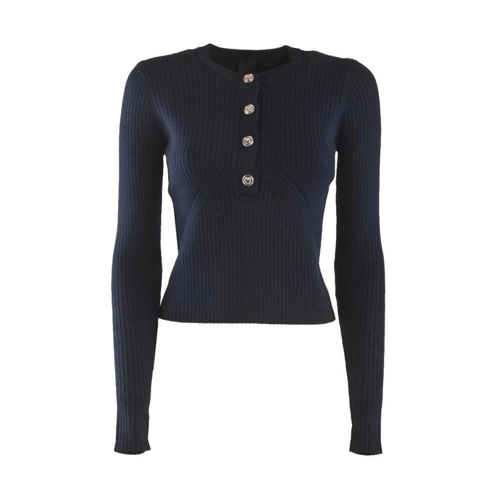 Pinko Korte Wollen Gebreide Vest Love Birds Blue Dames