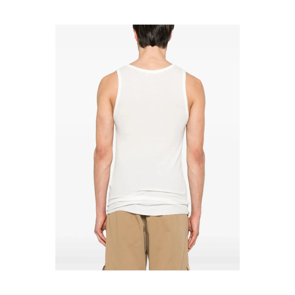 Isabel Benenato Wit Crew Neck Raw-Cut T-shirt White Heren