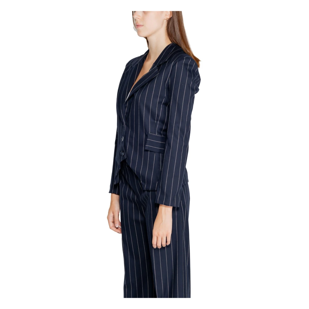 RINASCIMENTO Blauwe Blazer met Krijtstreep en Reverskraag Blue Dames