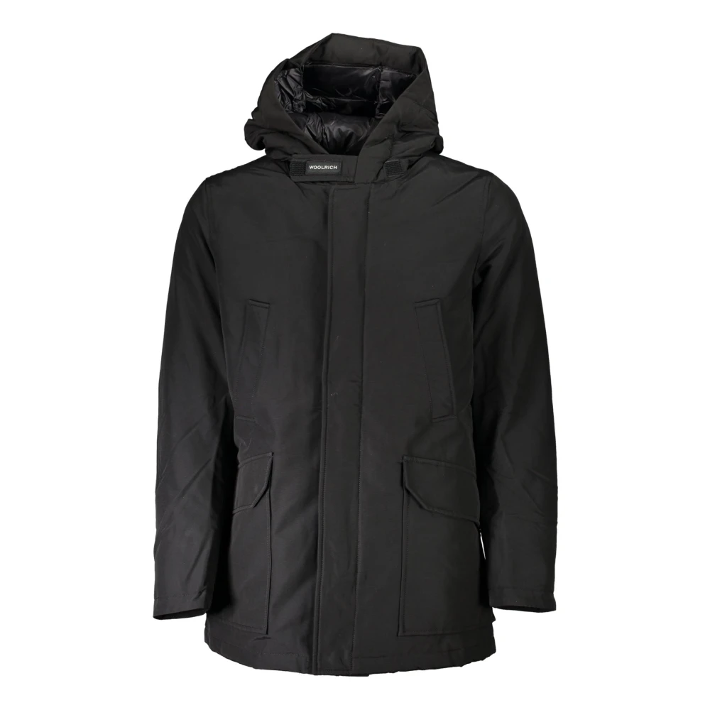Woolrich Zwarte parka met capuchon zakken en logo Black Heren