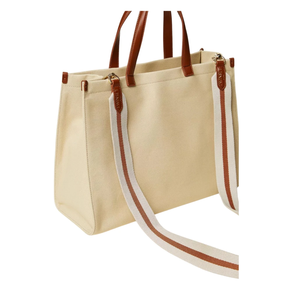 Twinset Canvas Shopper Tas met Logo Print Beige Dames