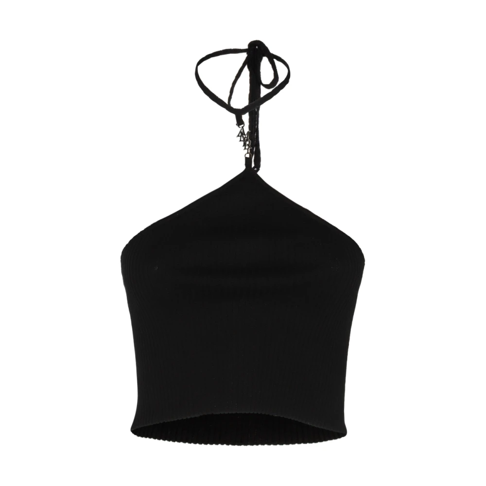 Amiri Zwarte Kant Kraag Open Rug Top Black Dames