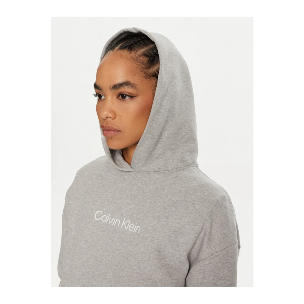 Calvin Klein Hero Logo Katoenen Hoodie Sweatshirt Gray Dames