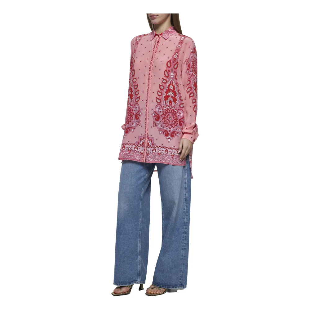 ETRO Roze Bloemen Paisley Zijden Overhemd Pink Dames