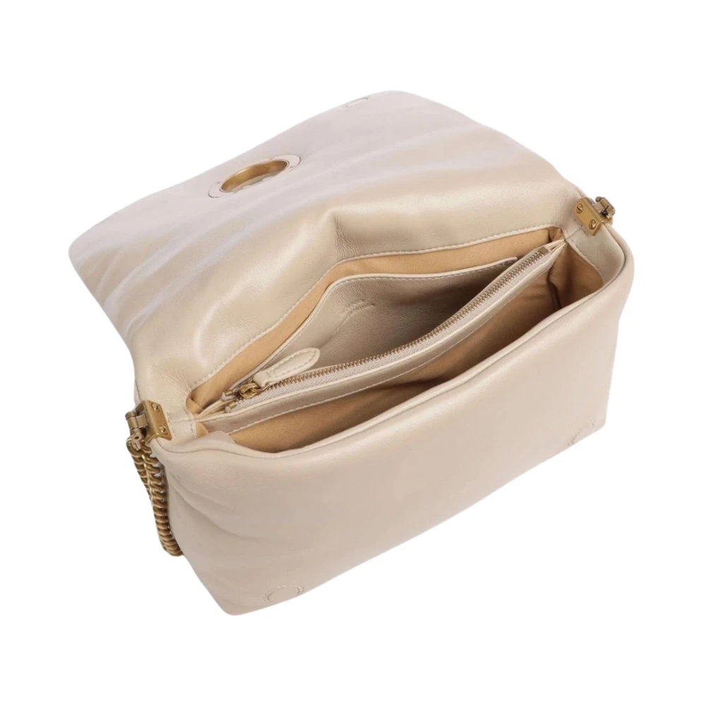 pinko Love Birds Diamond Cut Leren Tas Beige Dames