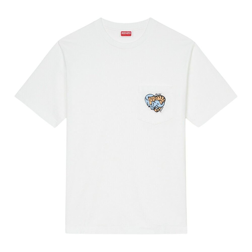 Vit Bomull T shirt med Brosttryck Kenzo T shirts Miinto