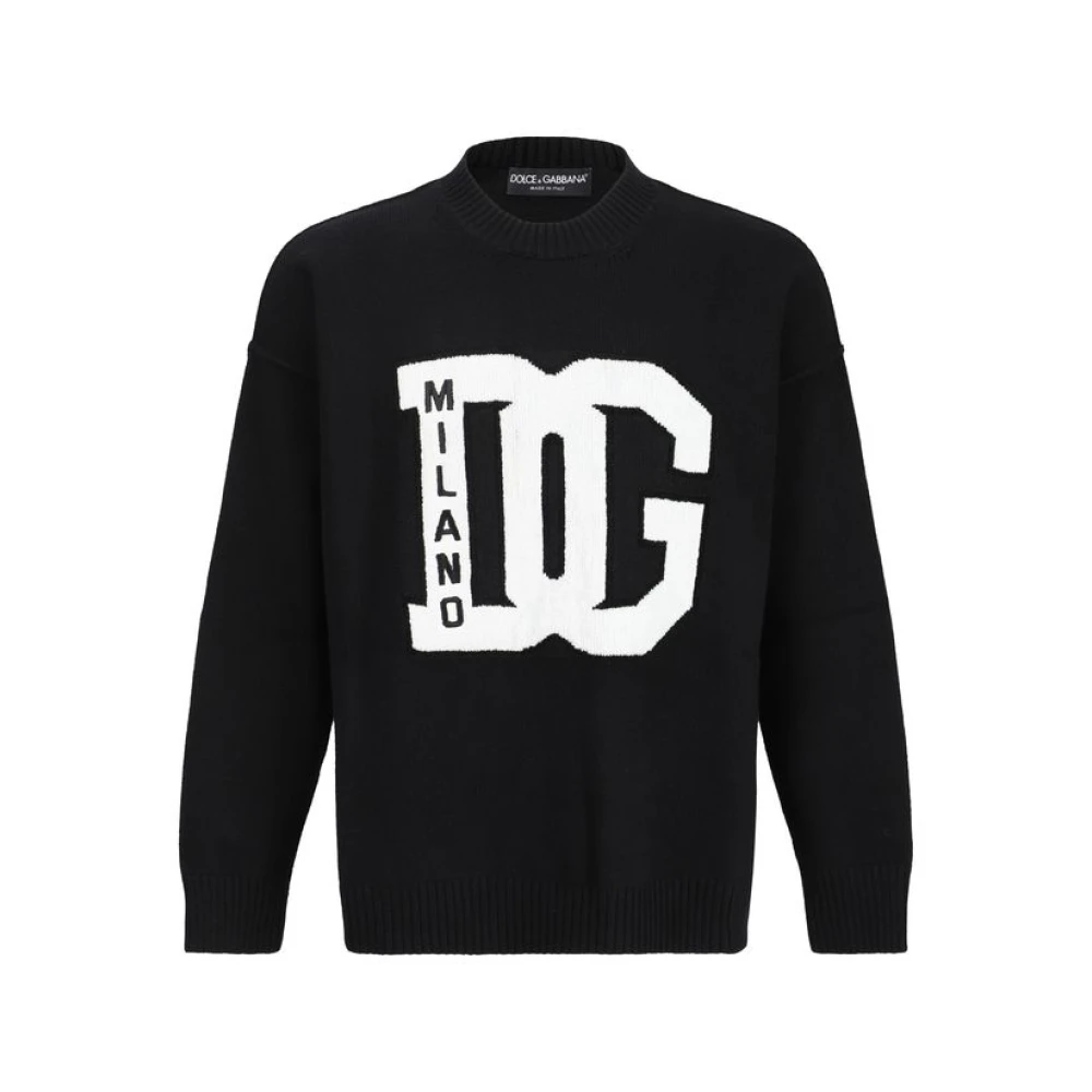 Dolce & Gabbana Geribbelde wollen trui met monogram Black Heren