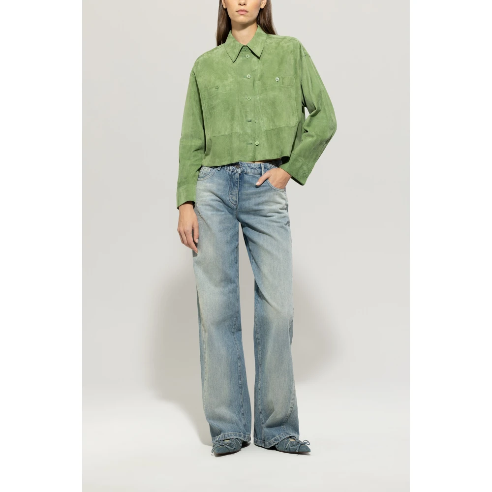 LUISA CERANO Velours leren overhemd Green Dames