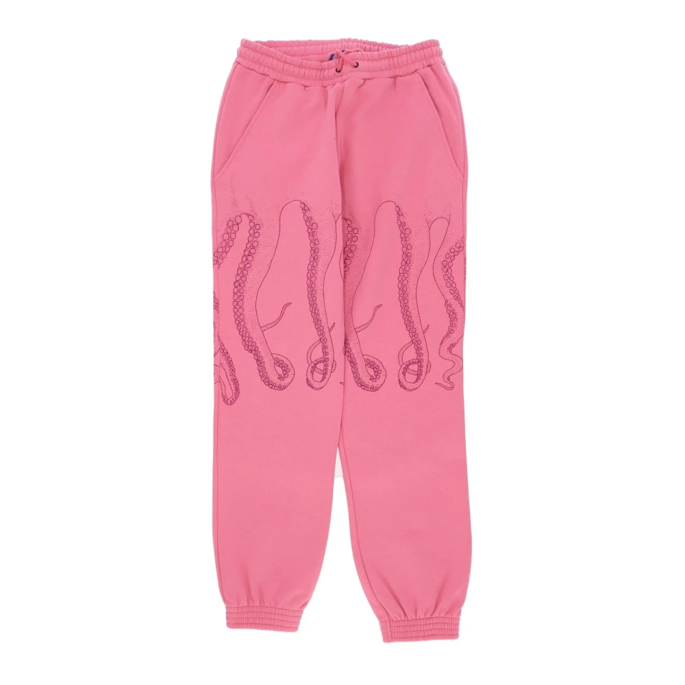 Octopus Men's Pink Sweatpants, L, Fleece Joggers With Tentacles Print