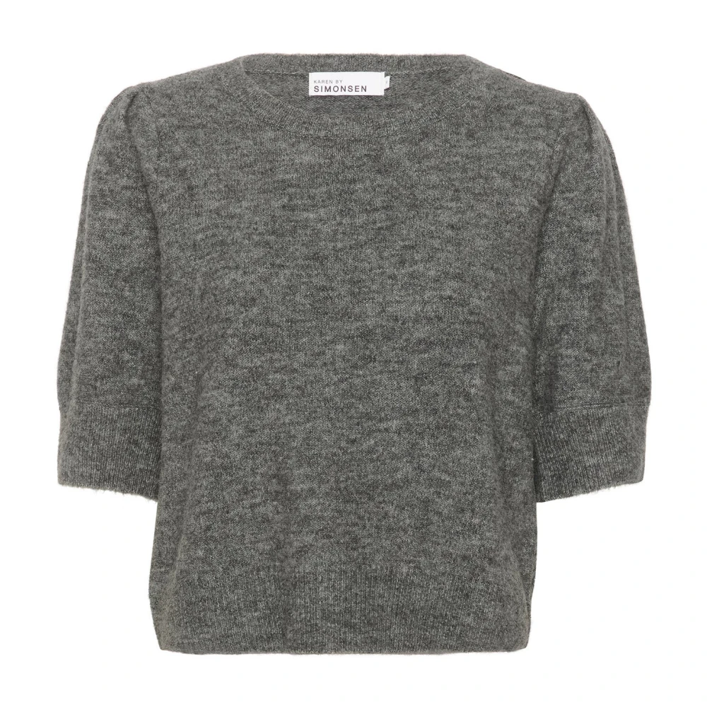 Karen By Simonsen Women's Gray Round-Neck Knitwear, Xs, Melange Plain Pullover Jumper