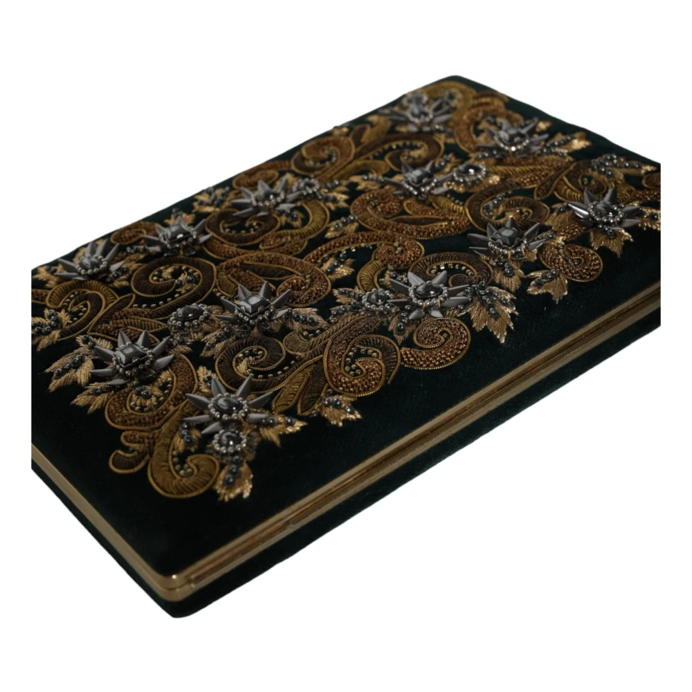 Dolce & Gabbana Zwarte Fluweel Gouden Frame Clutch Avondtas Black Dames