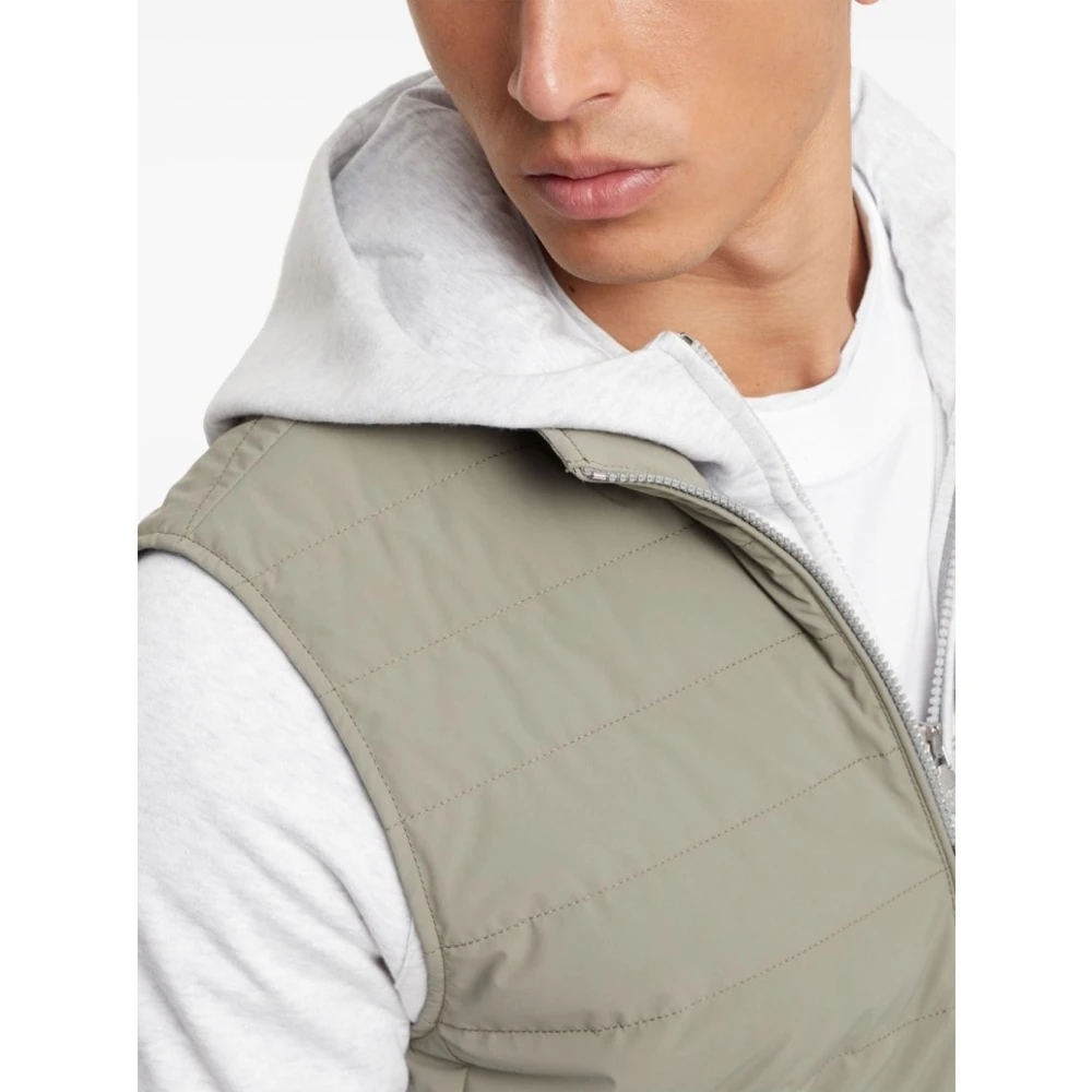 BRUNELLO CUCINELLI Gewatteerd Mouwloos Hoognek Jas Gray Heren