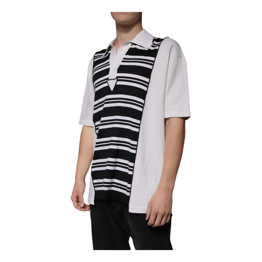 Dolce & Gabbana Gestreept Polo T-shirt van Zijdeblend Black Heren