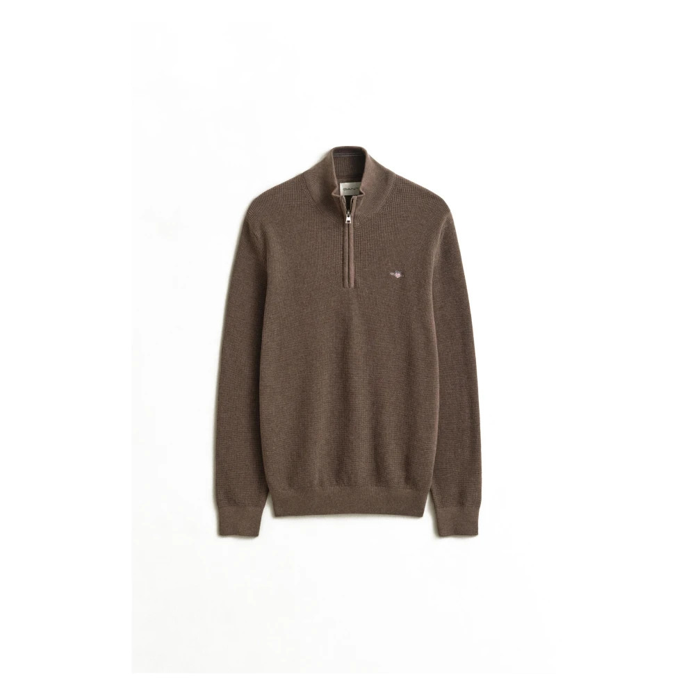 Gant Herren Braun Für 8030292 Baumwollpullover Mit Halbem Reißverschluss Und Struktur In (Xl), Lässig, Baumwolle - Bild 6