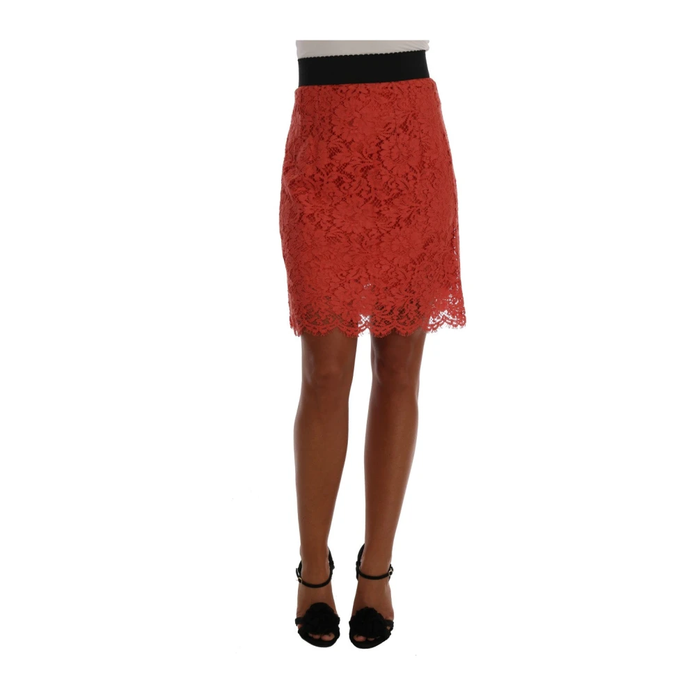 Dolce & Gabbana Oranje Kant Potlood Rok Orange Dames